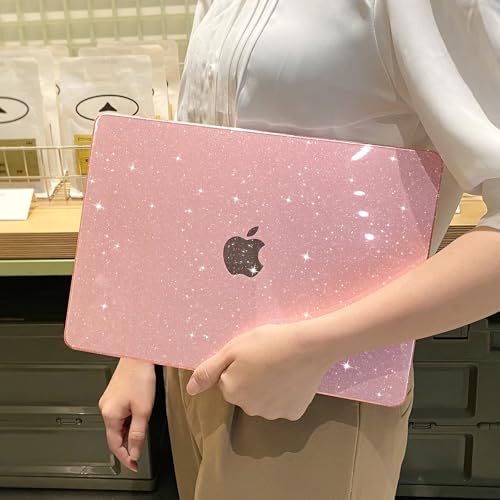 MEEgoodo Case for MacBook Air 13 inch 2021 2020 2019 2018 Released A2337 M1 A2179 A1932 with Touch ID, Thin Soft PC Hard Shell with Keyboard Cover Compatible with MacBook Air Case 13.3, Glitter Pink - color: Glitter Pink