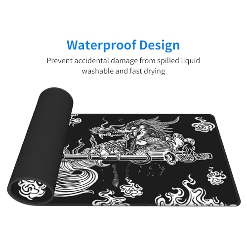 Japanese Dragon Large Gaming Mouse Pad for Desk, Black Mouse Pad Gaming Mouse Mat Desk Pad, Non-Slip Base Computer Pad Keyboard Mat, 31.5x11.8in XL Mousepad with Stitched Edge for Home Office - color: Japanese Dragon