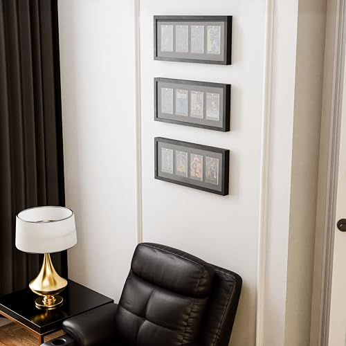 4 Grids Lockable Wall Mount Display Case for Baseball/Sports Cards Collectibles UV Protected Dustproof Frame with Clear Acrylic Design, Ideal for Hockey Trading Cards (Black)