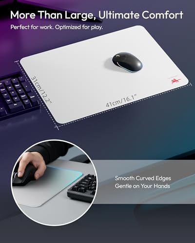 Tempered Glass Gaming Mouse Pad, Micro-Etched Ultra-Smooth Surface, Hard Mouse Pad for Fast Glide, Precision Tracking, Speed & Control, Non-Slip Base, 16.1" x 12.2" - color: White