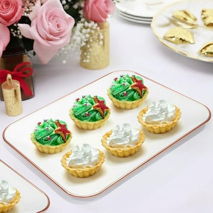 3 Pack Rose Gold Plastic Serving Trays for Party - Rose Gold Serving Tray 8 x 11 Inch - Heavy Duty Dessert Trays for Food - Rectangular Party Serving Trays for Entertaining - color: White and Rose Gold Rim