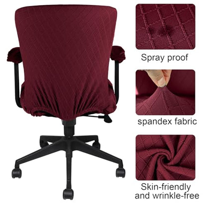 Tallew 4 Pcs Office Chair Covers Set Computer Universal Protective Stretchable Chair Seat Covers Desk Armrest Slipcovers Pads Office Cushion Backrest for Rotating(Wine Red) - color: Wine Red