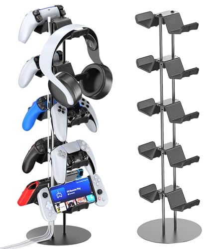 Kytok Gamer Gifts, Headset Stand 5 Tiers with Cable Organizer, Controller Stand Compatible with PS5/Xbox/Nintendo Switch/PS Portal/PS4, Headset Holder & Controller Holder for 10 Packs Controller - size: 5 tiers+black
