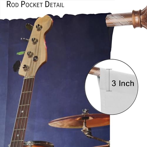 Music Themed Guitar Curtain, Rock Music Drum Kit Musical Instruments Print Window Drapes for Bedroom Living Room 42" W X 45" L(No Blackout) - color: Music-8, size: 20.5"W x 45"L (Pack of 2)