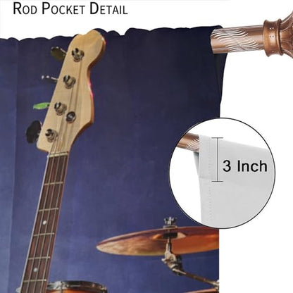 Music Themed Guitar Curtain, Rock Music Drum Kit Musical Instruments Print Window Drapes for Bedroom Living Room 42" W X 45" L(No Blackout) - color: Music-8, size: 20.5"W x 45"L (Pack of 2)