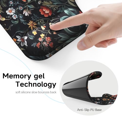 Ergonomic Mouse Pad with Gel Wrist Rest (1"& 1.2" Dual Height) - Mouse Pads Compact Mousepad Desk Mat Office, Gaming & Carpal Tunnel Relief | Non-Slip Rubber Base Dark Floral - color: Dark Floral
