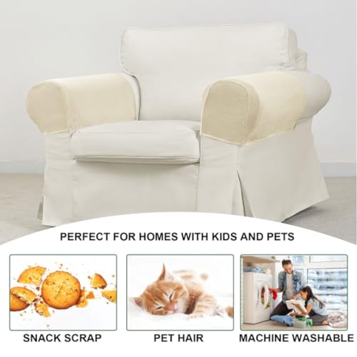 Velvet Armrest Covers for Chairs and Sofas Soft Stretch Couch Arm Cover Set of 2 Non Slip Sofa Armrest Slipcover Furniture Protector for Sofa, Couch, Armchair, Recliner, Beige - color: Beige