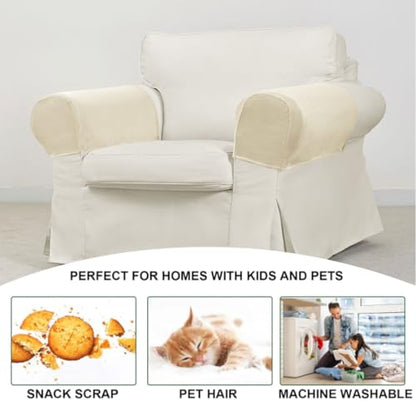 Velvet Armrest Covers for Chairs and Sofas Soft Stretch Couch Arm Cover Set of 2 Non Slip Sofa Armrest Slipcover Furniture Protector for Sofa, Couch, Armchair, Recliner, Beige - color: Beige