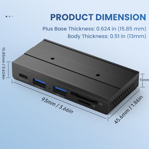 EJAY 5-in-1 Magnetic USB 3.0 Hub with SD/TF Card Reader, 5Gbps USB Data Hub for Desk, Magnetic Hub for PC Case, Powered USB 3.0 Hub Desk Mount for MacBook, PC, 3-Way Mounting, Black - color: Black