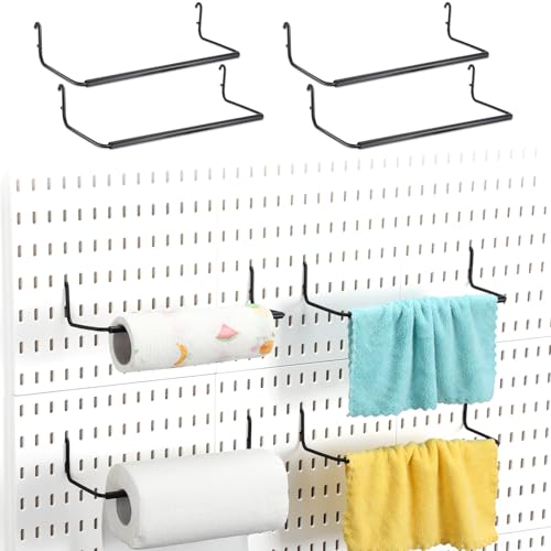 Yaocom 4 Pcs Paper Towel Holder for Pegboard Paper Towel Holder Pegboard Accessories Peg Board Hooks for Ribbon Towels Studio Workshop Stickers Tapes(Black) - color: Black