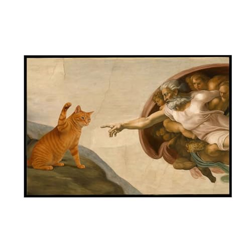 ZHXICHEN Vintage Cat and God Canvas Prints Whimsical Cat and God Wall Decor Painting Quirky Michelangelo and Animal Poster Canvas Print for Living Room Bedroom 16X24 inch Unframed - color: white-9, size: 24"L x 16"W