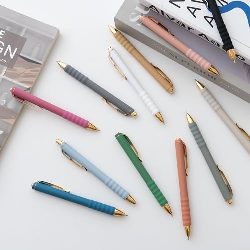Linbsunne Ballpoint Pens Black Medium Point 1mm with Super Soft Grip Ball Point Pen for Men Women Retractable(style2, 12 pcs) - color: G-12 pcs