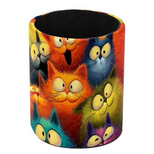 Funny Cats Pen Holder Pencil Organizer for Desk, 3.1” x 3.1” x 3.9” Pencil Cup Office Supplies, Large Capacity Cute Pen and Makeup Brush Holder for Desktop, Home, School - color: Funny Cats