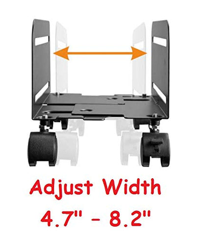 Mount Plus MP-CPB-4 2 Pack Black Computer Tower Desktop ATX-Case, CPU Steel Rolling Stand, Adjustable Mobile Cart Holder with Locking Caster Wheels (2 Pack Cart)