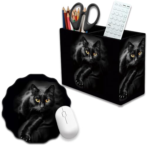 Pen Holder and Anti-Slip Mouse Pad Combination, Makeup Brush Storage Box, Tableware Storage Box, Suitable for Office and Home - Cat - color: Cat