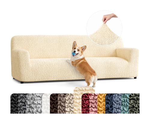 Premium Stretch Couch Covers for Sofa - Sofa Chair Cover Washable, Dogs & Pets Friendly - Elastic Polyester Loveseat Slipcovers - Non-Slip Love Seat Couch Covers - Cream (86"-120" Wide) - color: Cream, size: 86"-120" Wide
