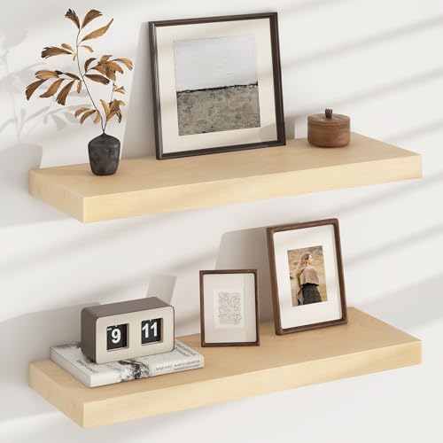 Floating Shelves for Wall, USA-Sourced Maple Wood 24 Inch Wall Shelves Set of 2, Natural Wooden Mounted Picture Ledge Shelf, Nursery Book Storage Shelf Kids Bookshelf, Display Shelf for Bathroom - color: Usa-sourced Maple Wood, size: 24''W, 2Packs