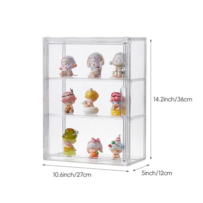 3 Tiers Clear Acrylic Display Case, Plastic Storage Bins with 2 Adjustable Divider and Magnetic Door,Stackable Display Box for Figures Showcase (2pack) - size: Large-3 Tier-2 Pack