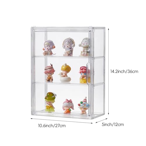 3 Tiers Clear Acrylic Display Case, Plastic Storage Bins with 2 Adjustable Divider and Magnetic Door,Stackable Display Box for Figures Showcase (3pack) - size: Large-3 Tier-3 Pack
