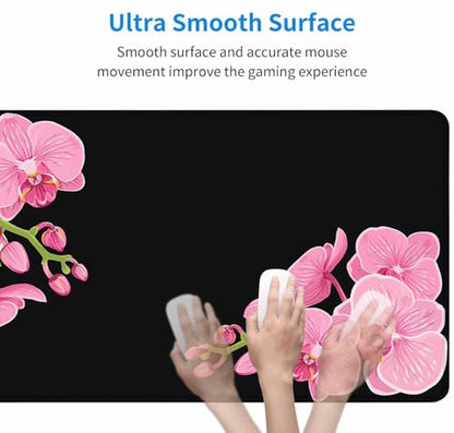 Mouse Pad,Office Desk Mat Large Gaming Keyboard Pad Stitched Edges Washable Smooth Surface Control & Accuracy Extended Computer Mouse Mat (31.5X15.7In) Pink Purple Phalaenopsis - color: Pink Purple Phalaenopsis, size: 31.5L x 15.7W inches