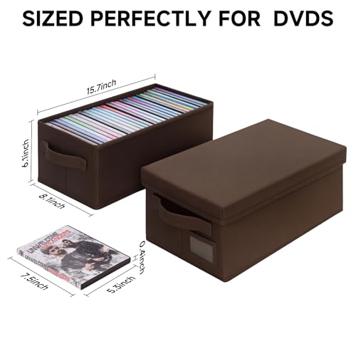 DVD Storage Box 2 Pack – Brown Sturdy Media Organizer with Lids, Stackable Storage Bin for DVDs, CDs, Video Games, and Discs - size: 2Pack
