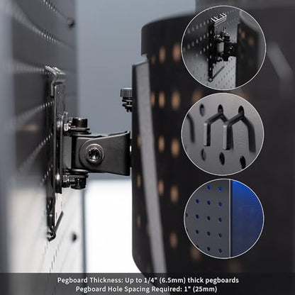 VIVO Articulating Single Monitor Pegboard Mount, Fits Screens up to 32 inches and Peg Boards up to 0.25 inches Thick with 1 inch Hole Spacing, Black, Mount-PB1 - size: up to 32" screens, style: Low Profile