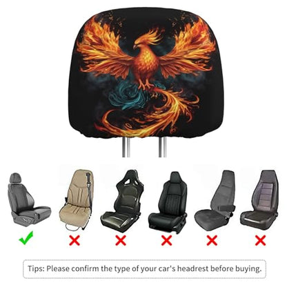 Dujiea 2 Pack Fire Animal Pheonix Print Car Headrest Covers, Universal Soft Car Seat Head Rest Cover Protector, Vehicle Accessories Fabric Headrest Cover for Cars Vans Trucks - color: Fire Animal Pheonix Print