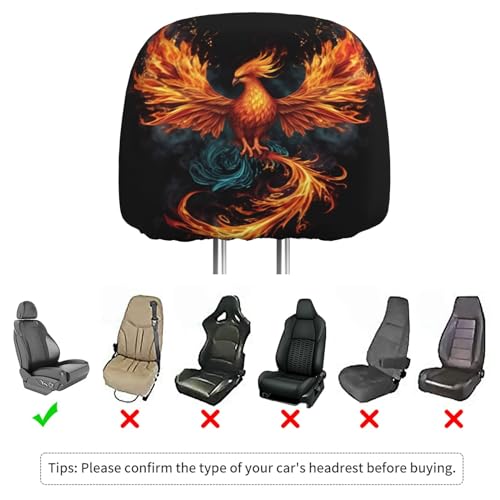 Dujiea 2 Pack Fire Animal Pheonix Print Car Headrest Covers, Universal Soft Car Seat Head Rest Cover Protector, Vehicle Accessories Fabric Headrest Cover for Cars Vans Trucks - color: Fire Animal Pheonix Print