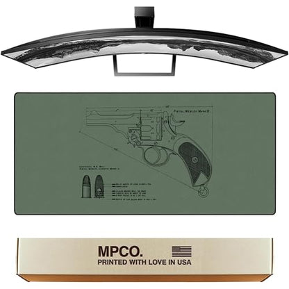 MPCO. Blueprints Large Gaming Desk Pad - 36" x 17" Aeroglyde Fabric Pistol Webly Mark IV – Green Desk Mats - Non-Slip, Washable, Smooth Glide for Precision Gaming & Work - color: Aeroglyde Pistol Webly Mark Iv – Green