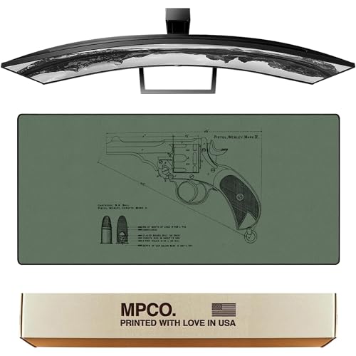 MPCO. Blueprints Large Gaming Desk Pad - 36" x 17" Aeroglyde Fabric Pistol Webly Mark IV – Green Desk Mats - Non-Slip, Washable, Smooth Glide for Precision Gaming & Work - color: Aeroglyde Pistol Webly Mark Iv – Green
