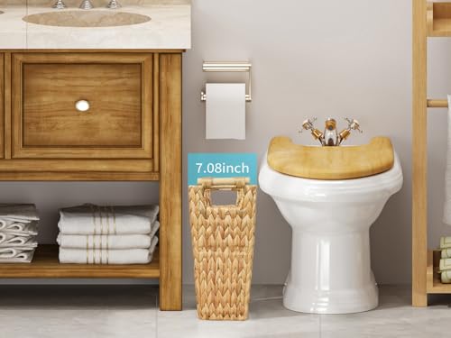 Coeusy 6 Gallon Wicker Trash Can with Wooden Handle,Wicker Waste Basket for Bathroom,Bedroom,Large Narrow Water Hyacinth Trash Basket,Rattan Boho Decor Farmhouse Bathroom Trash Can - size: 6 Gallon