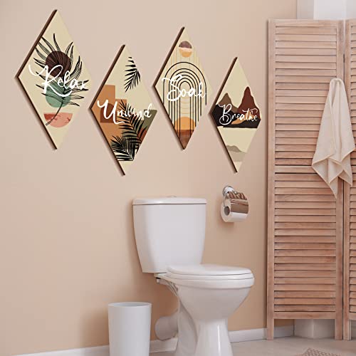 FairySandy 4 Pcs Boho Bathroom Wall Decor 11.8 x 6.69 Inch Bohemian Restroom Wall Art Bathroom Rustic Decoration Farmhouse Minimalist Relax Soak Unwind Breathe Sign for Bedroom Living Room(Boho) - style: Boho