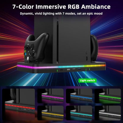 Charging Stand with Cooling Fan, CODOGOY Vertical Stand Compatible with Xbox Series X/S Console and Controller, Vertical Dual Controller Charger Station Dock Accessories with 3 USB Ports,Black - color: Black