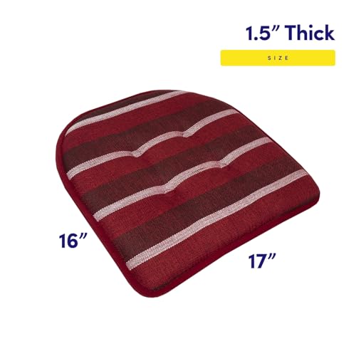 Sweet Home Collection Chair Cushion Memory Foam Pads Tufted Slip Non Skid Rubber Back U-Shaped 17" x 16" Seat Cover, 2 Count (Pack of 1), Bradford Burgundy - color: Bradford Burgundy, size: 2 Pack, style: Foam Pads