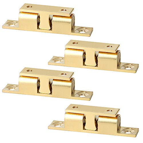 Alise Double Roller Catch Cabinet Latches,Adjustable Double Ball Tension Roller Catch Latch Brass Cabinet Door Latch,67mm Solid Brass Cabinet Latches and Catches,Pack of 4 - color: Gold, size: 67mmX40mm