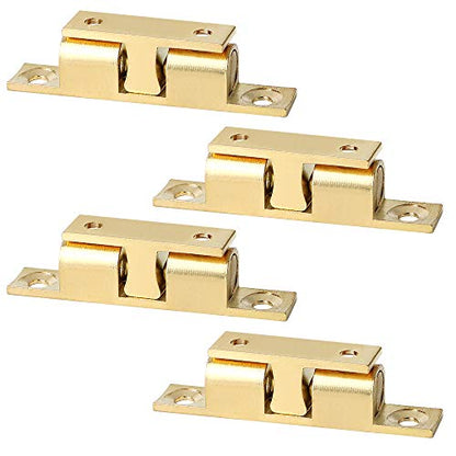 Alise Double Roller Catch Cabinet Latches,Adjustable Double Ball Tension Roller Catch Latch Brass Cabinet Door Latch,67mm Solid Brass Cabinet Latches and Catches,Pack of 4 - color: Gold, size: 67mmX40mm