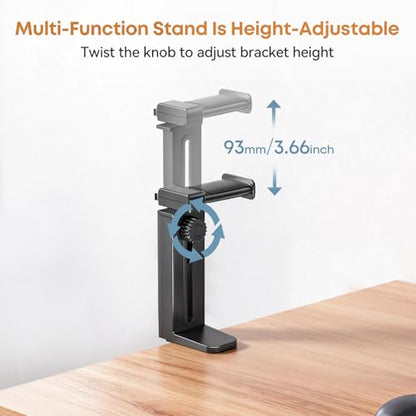 Headphone Stand & Hanger for Desk, 2 in 1 Above & Under Desk Gaming Headset Holder Mount with Height Adjustable & Rotating Clamp, Dual-sided Anti-slip Pad Earphone Rack with Cable Clip Headphone Cases - size: 1 Hooks