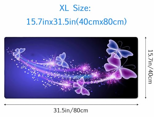 Gaming Mouse Pad, Large Mouse Pads for Women, Non-Slip Rubber Base Mousepad, Keyboard Mouse Mat, Desk Pad with Stitched Edges, 31.5x15.7inch, Glowing Butterfly - color: Glowing Butterfly, size: 31.5L x 15.7W inches