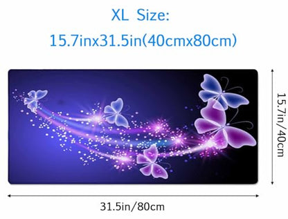 Gaming Mouse Pad, Large Mouse Pads for Women, Non-Slip Rubber Base Mousepad, Keyboard Mouse Mat, Desk Pad with Stitched Edges, 31.5x15.7inch, Glowing Butterfly - color: Glowing Butterfly, size: 31.5L x 15.7W inches