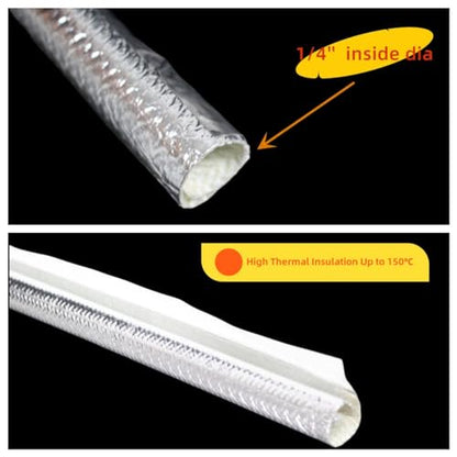 6mm - 1/4" Self adhesive Aluminum Heat Reflective Fiberglass Sleeving Side Entry High Temperature Protection for Hoses, Wire Harnesses, Exhaust 39"(1 Meter) - size: 6mm - 1/4" Dia - 39" Long