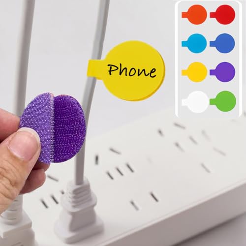 48 Pack- Cable Labels, Medium,Round Wire Labels with Reusable Hook, Multi-Color Write On Cord Tags for Wire Management and Identification (1.37×3.54 inch) - size: 48 PCS: Round