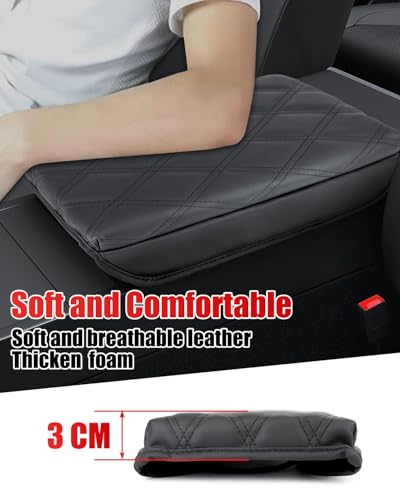 Center Console Cover for 2025 2026 Tesla Model Y Juniper, Soft PU Leather Armrest Cushion for Tesla Model 3 Highland,Elbow Support Car Interior Accessories（Black）