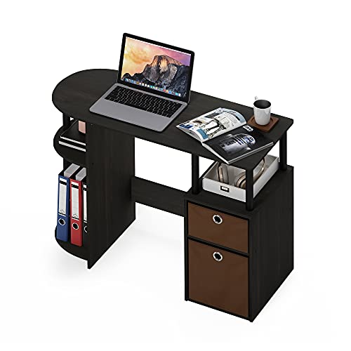 Furinno JAYA Desk, 38.4" Wide Gaming Desk with Bin Drawers, Computer Desk with Side Shelf, Office Desk for Study, Home Office, Bedroom, Dorm, Study Room, Espresso - color: Espresso