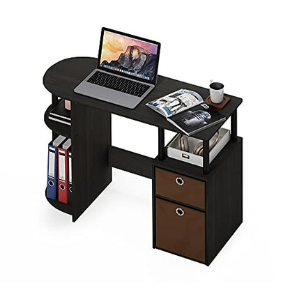 Furinno JAYA Desk, 38.4" Wide Gaming Desk with Bin Drawers, Computer Desk with Side Shelf, Office Desk for Study, Home Office, Bedroom, Dorm, Study Room, Espresso - color: Espresso