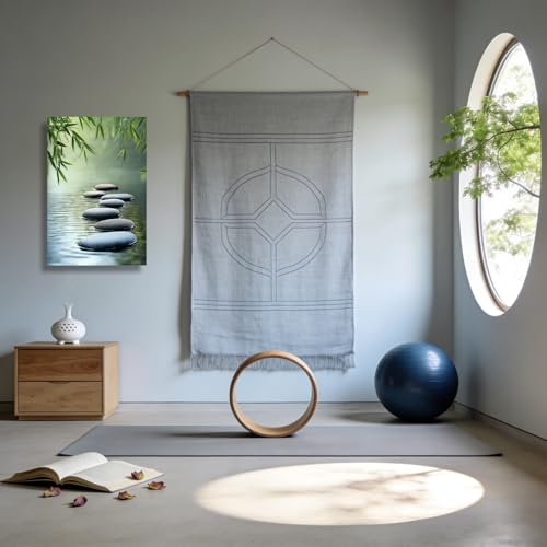 DONGLEHUA Zen Stones Bathroom Wall Art Zen Wall Decor Meditation Spa Poster Stones in Water Pictures Bamboo Prints for Yoga Room Living Room Home Decor Ready to Hang(Artwork-2,24" L x 16" W)