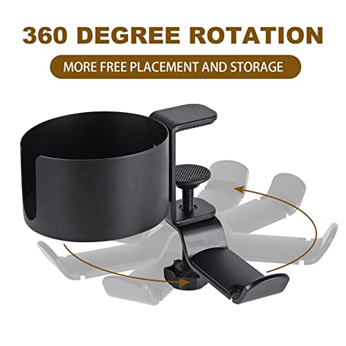 Desk Cup Holder with Headphone Hanger - Anti-Spill Table Cup Holder for Water Bottles, Wheelchairs, Workstations, Gaming Desk Accessories