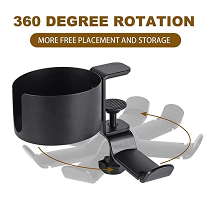 Desk Cup Holder with Headphone Hanger - Anti-Spill Table Cup Holder for Water Bottles, Wheelchairs, Workstations, Gaming Desk Accessories