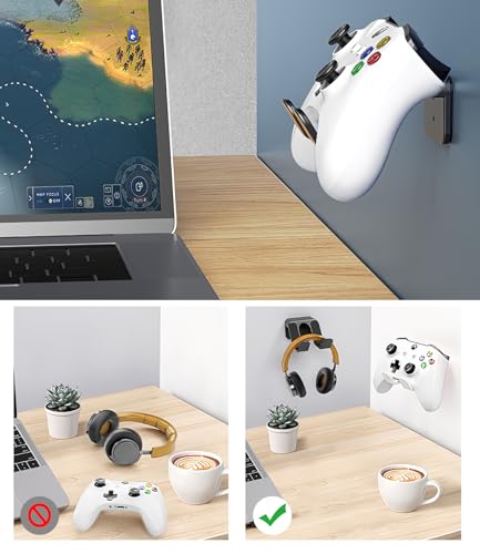 4-Pack Controller Holder Wall Mount, Headset Holder Stand for Xbox Series X/S, PS5, PS4, PC Gaming Stuff Accessories with Stable 3M Adhesive, Strong Adhesive by Screws(Black) - color: Black (4 Pack)