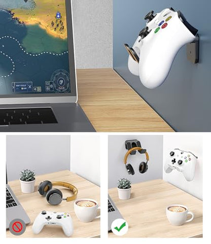 4-Pack Controller Holder Wall Mount, Headset Holder Stand for Xbox Series X/S, PS5, PS4, PC Gaming Stuff Accessories with Stable 3M Adhesive, Strong Adhesive by Screws(Black) - color: Black (4 Pack)