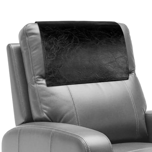 Recliner Headrest Protector,Non Slip Waterproof Headrest Cover,Leather Recliner Headrest Cover for Sofa,Furniture,Living Room,Office Chair (Black) - color: Black, size: Hook & Loop